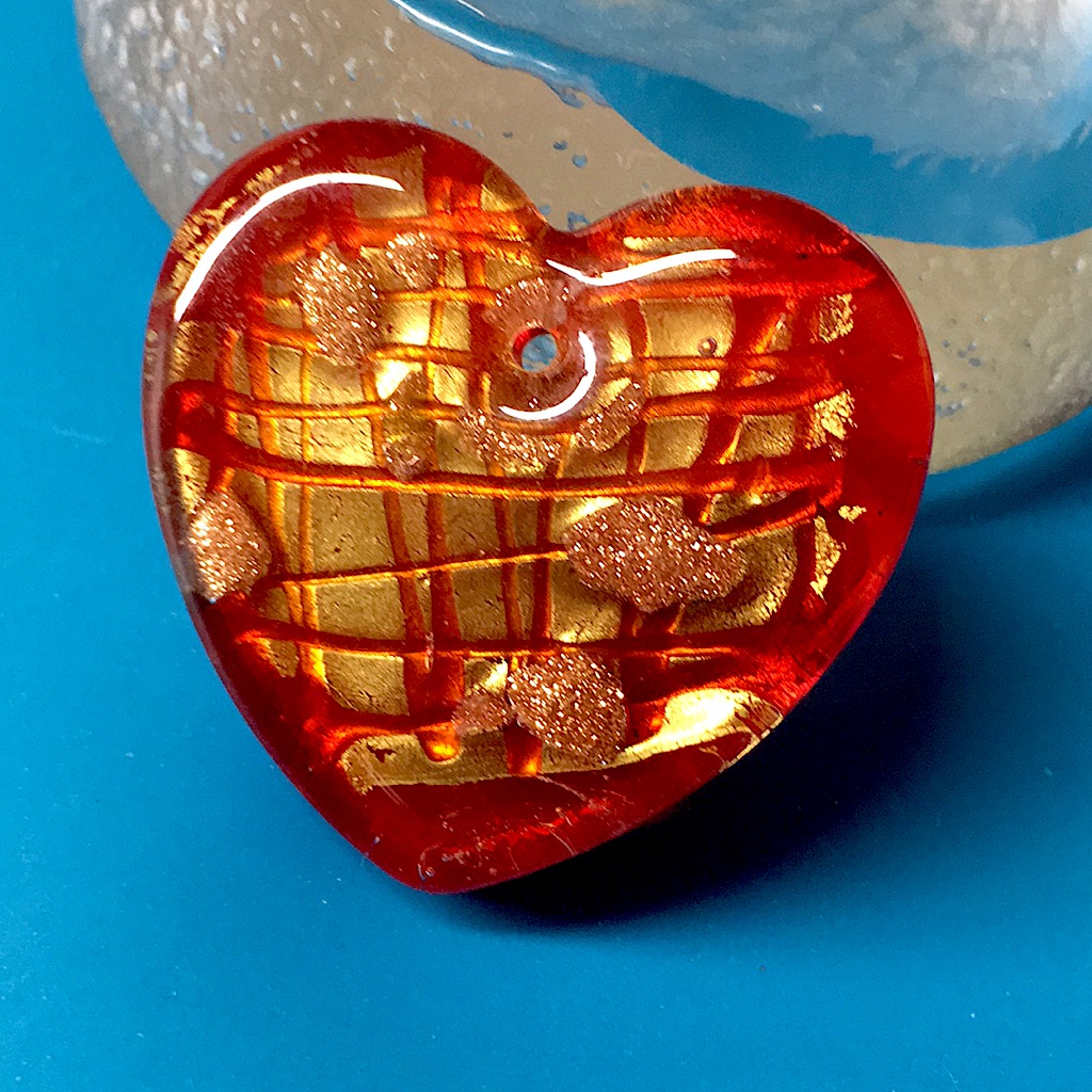 Red And Gold Murano Heart Glass Charm 25$